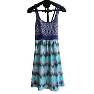 Tehama Tank Racerback Strap Midi Summer Turquoise Navy Fit Flare Dress, Size S